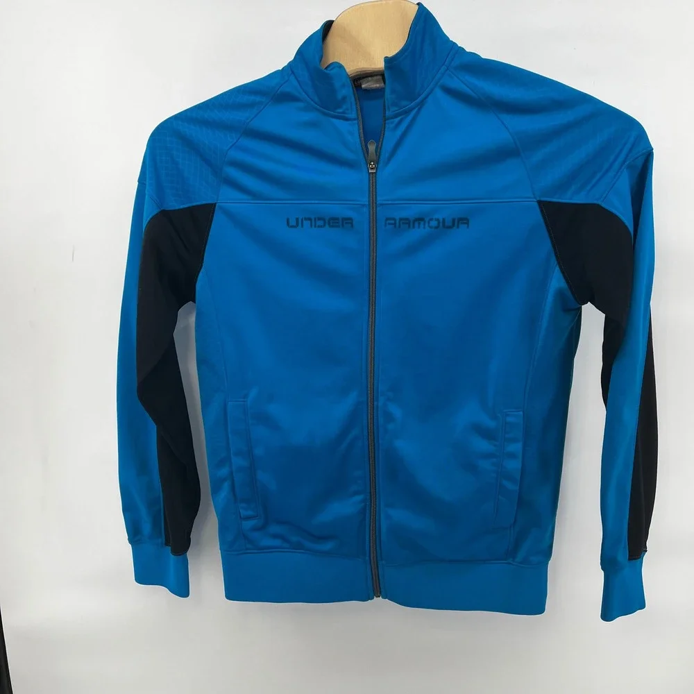 Under Armour Mens Blue Black Full Zip Track Jacket Loose Fit 1240533 Size Large